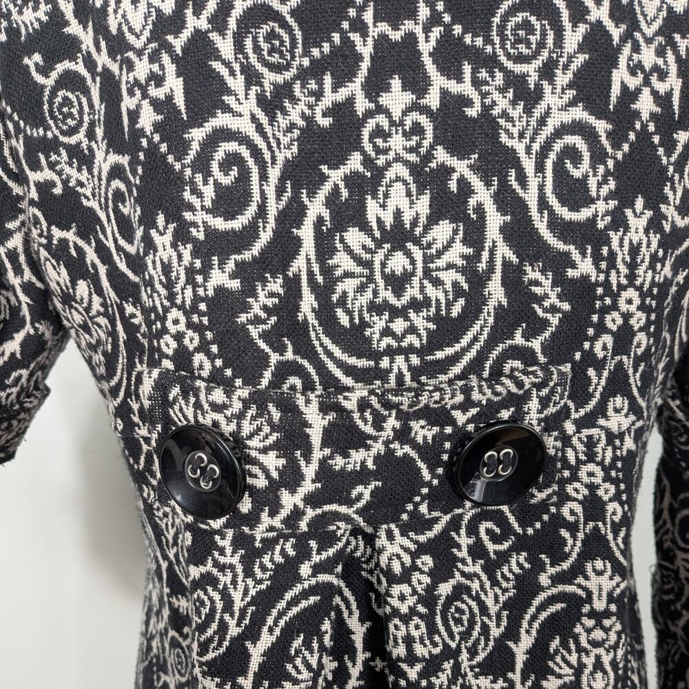 Retro Floral Peacoat Jacket L Black White Twee Glam Lady Bell Sleeve Coat Y2K - Picture 7 of 12